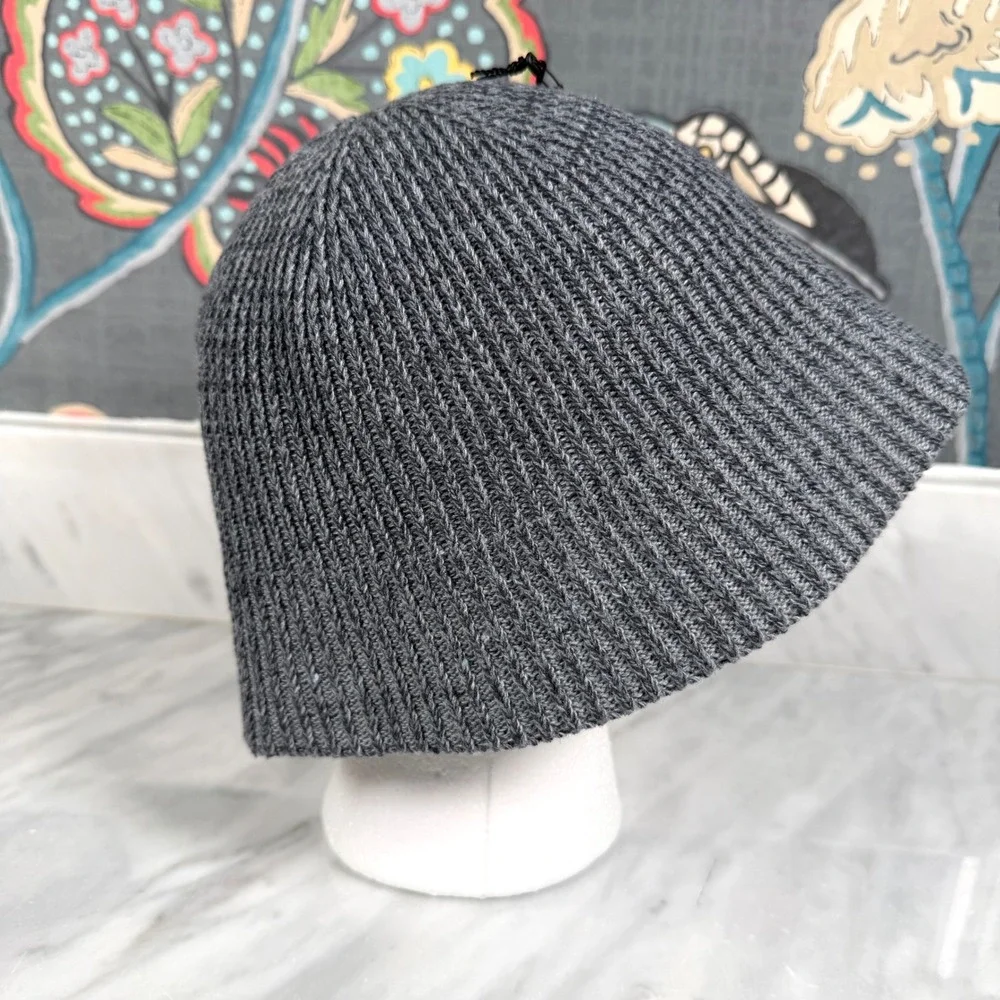 Alo Yoga Ribbed Denim Knit Cloche Bucket Hat Grey Anthracite A0679U One Size NEW